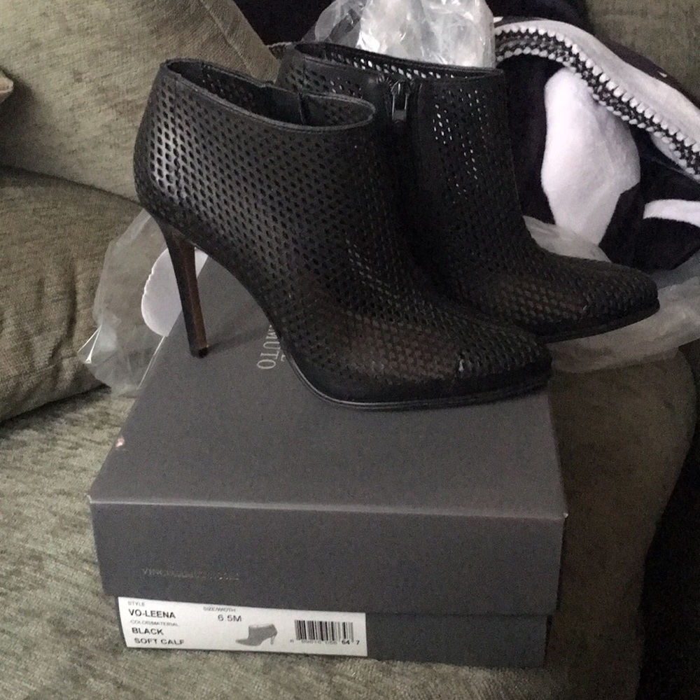 Vince camuto black mesh booties